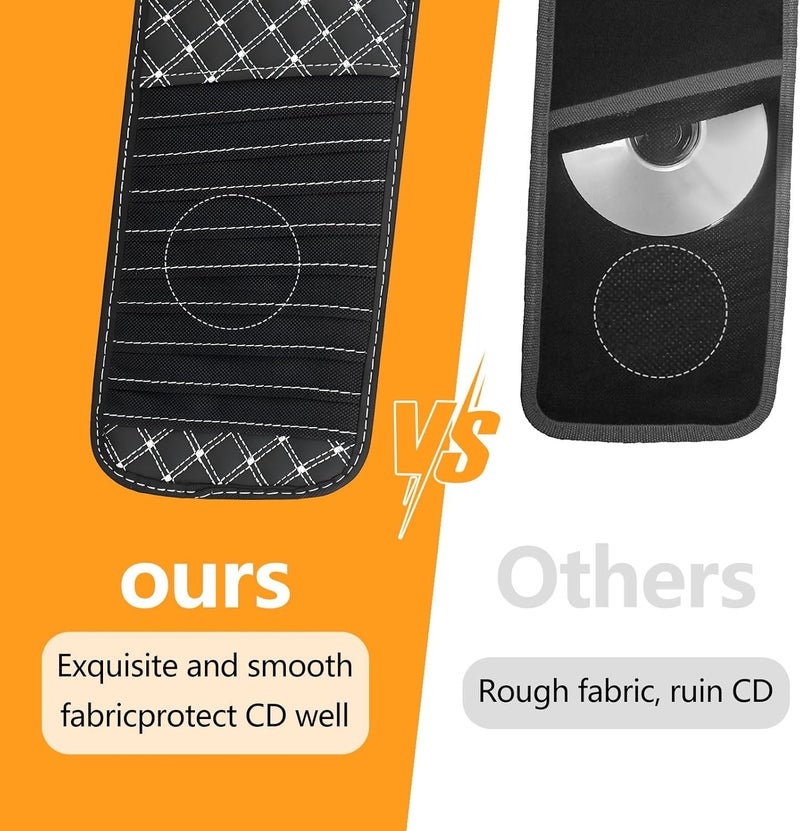 PASDUCHAS 2 PCS CD Visor Holder for Car, Black Non-Woven Cloth & Pu Leather Large Capacity Visor CD Holder - Image 4